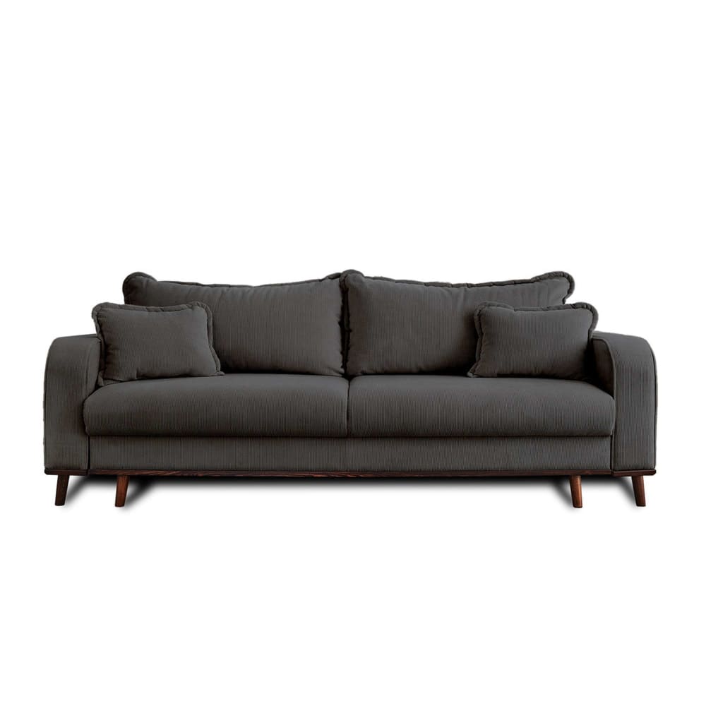 Canapé droit convertible 3 places en velours côtelé gris foncé