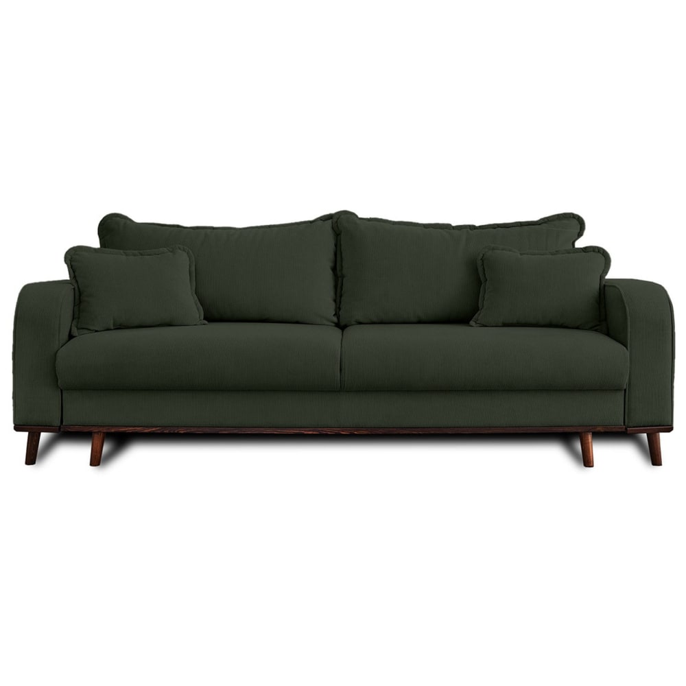 Canapé droit convertible 3 places en velours côtelé vert