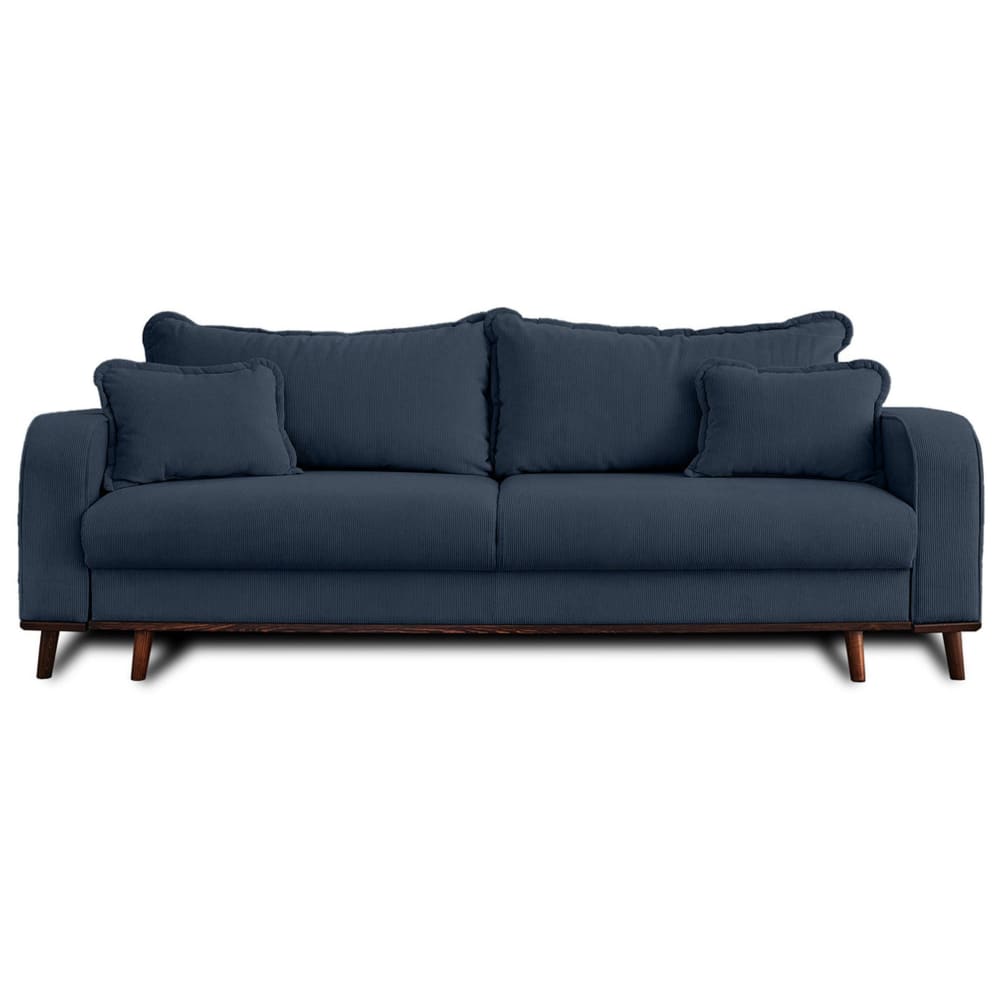 Canapé droit convertible 3 places en velours côtelé bleu ardoise