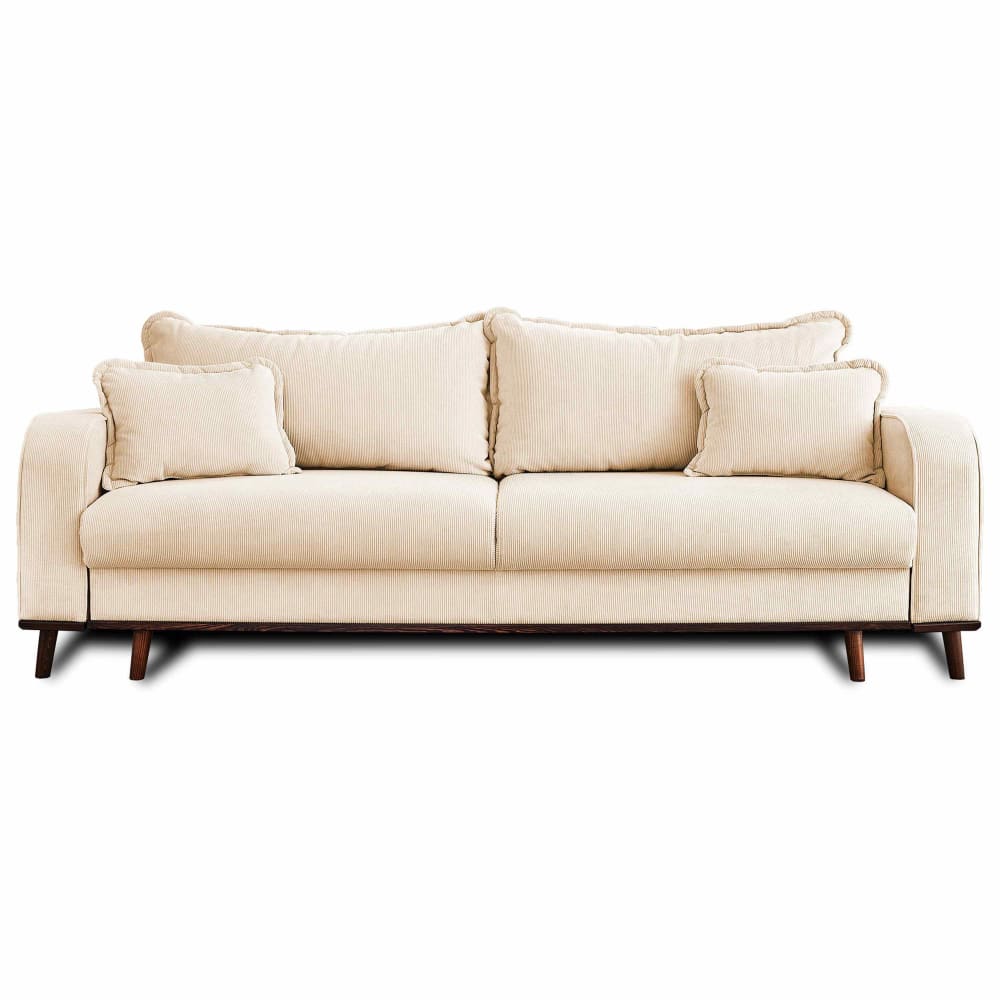 Canapé droit convertible 3 places en velours côtelé beige