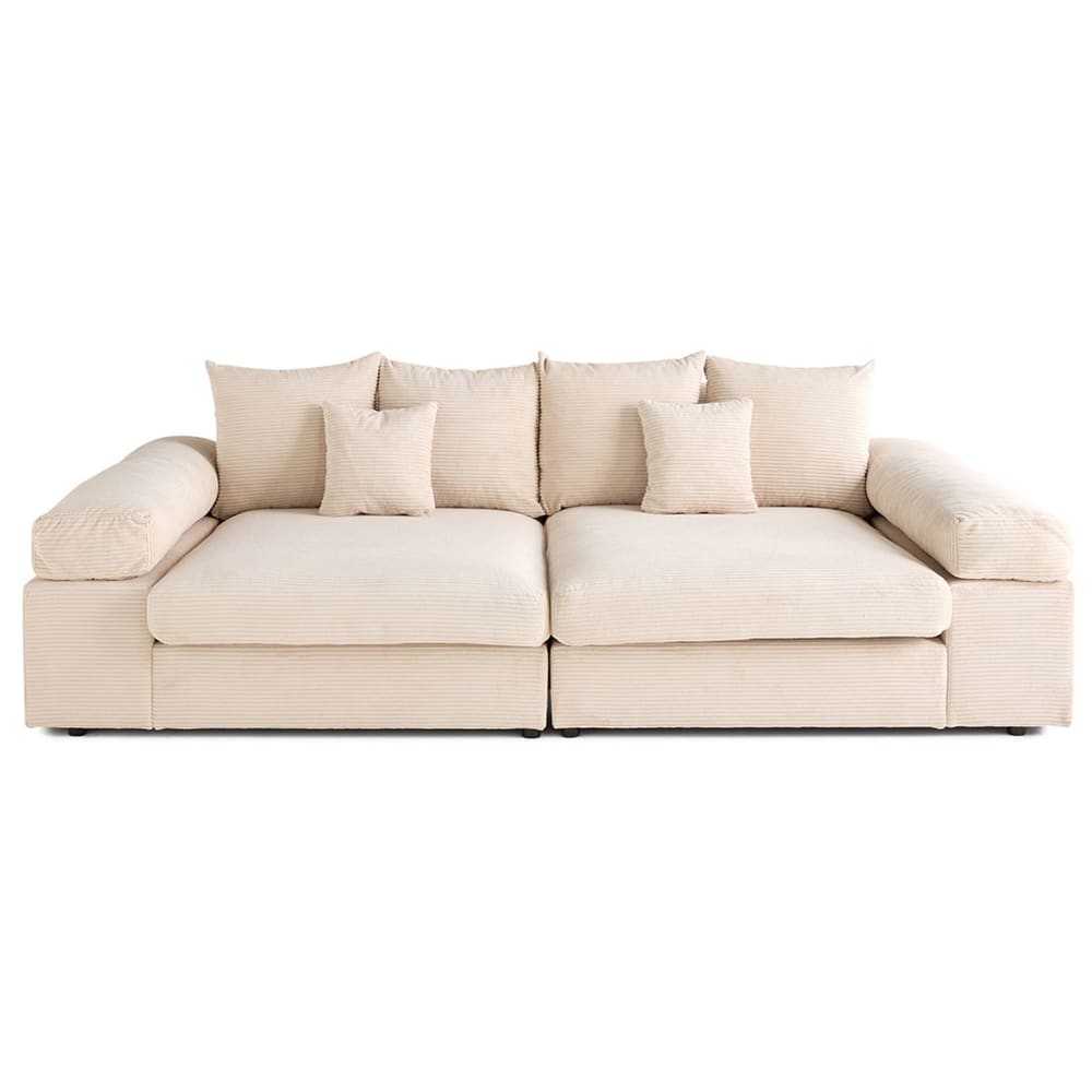 Canapé 4 places assise profonde en velours côtelé beige