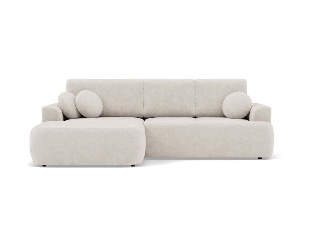 Canapé d'angle convertible 4 places en tissu bouclette beige