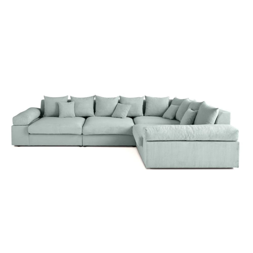 Canapé d'angle réversible 5 places en velours côtelé bleu