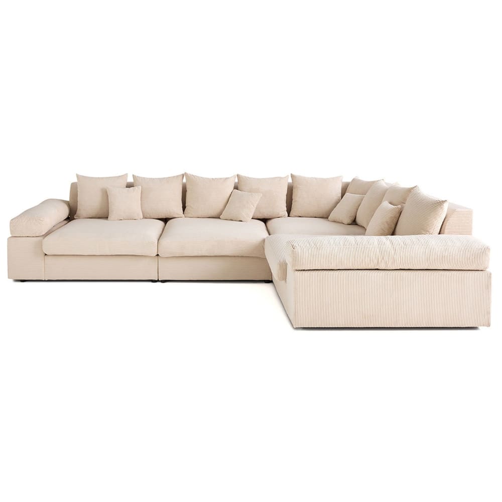 Canapé d'angle réversible 5 places en velours côtelé beige