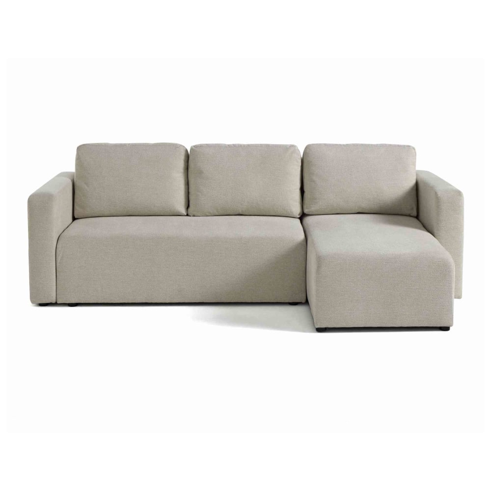 Canapé d'angle réversible convertible 4 places en tissu texturé beige