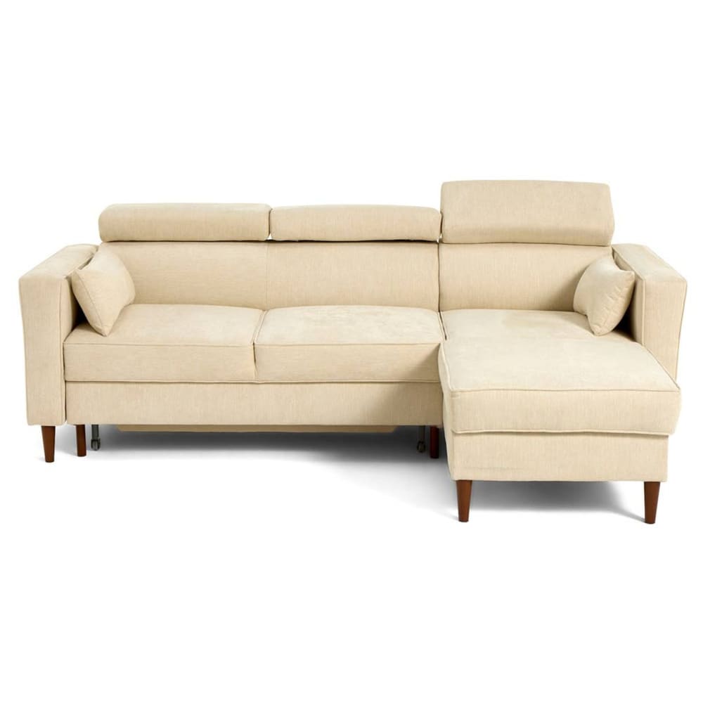 Canapé d'angle réversible convertible 4 places en tissu texturé beige