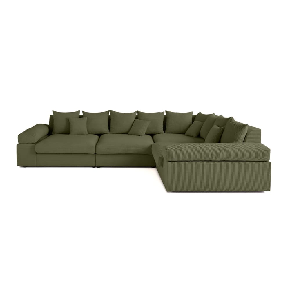 Canapé d'angle réversible 5 places en velours côtelé vert