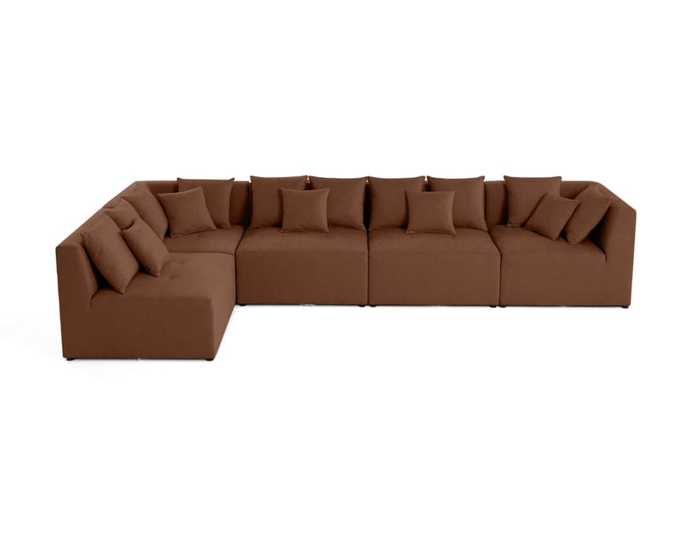 Canapé modulable 5 places angle réversible en tissu terracotta