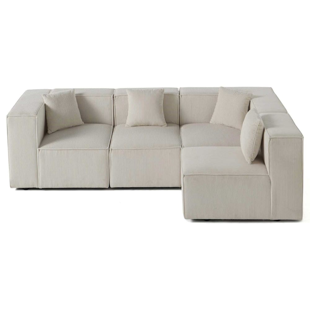 Canapé modulable 4 places angle droit en velours côtelé beige