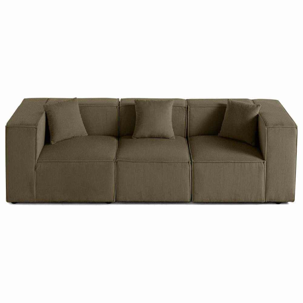 Canapé modulable 3 places  en velours côtelé vert