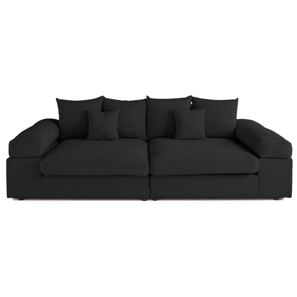 Canapé 4 places assise profonde en velours côtelé noir