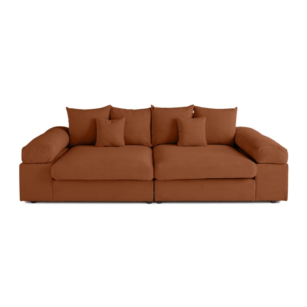Canapé 4 places assise profonde en velours côtelé terracotta
