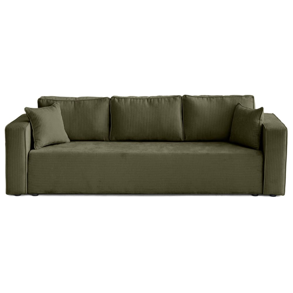 Canapé droit convertible 3 places en velours côtelé plat vert