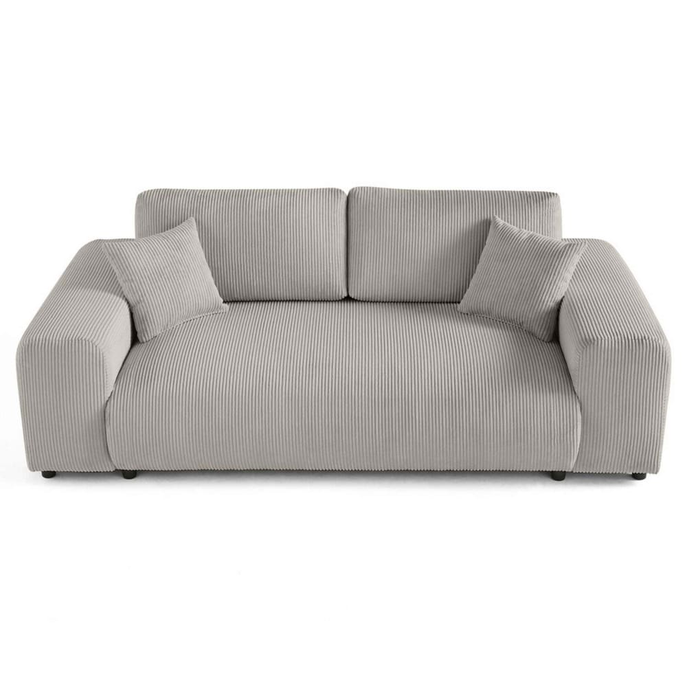 Canapé droit 3 places en velours côtelé gris clair