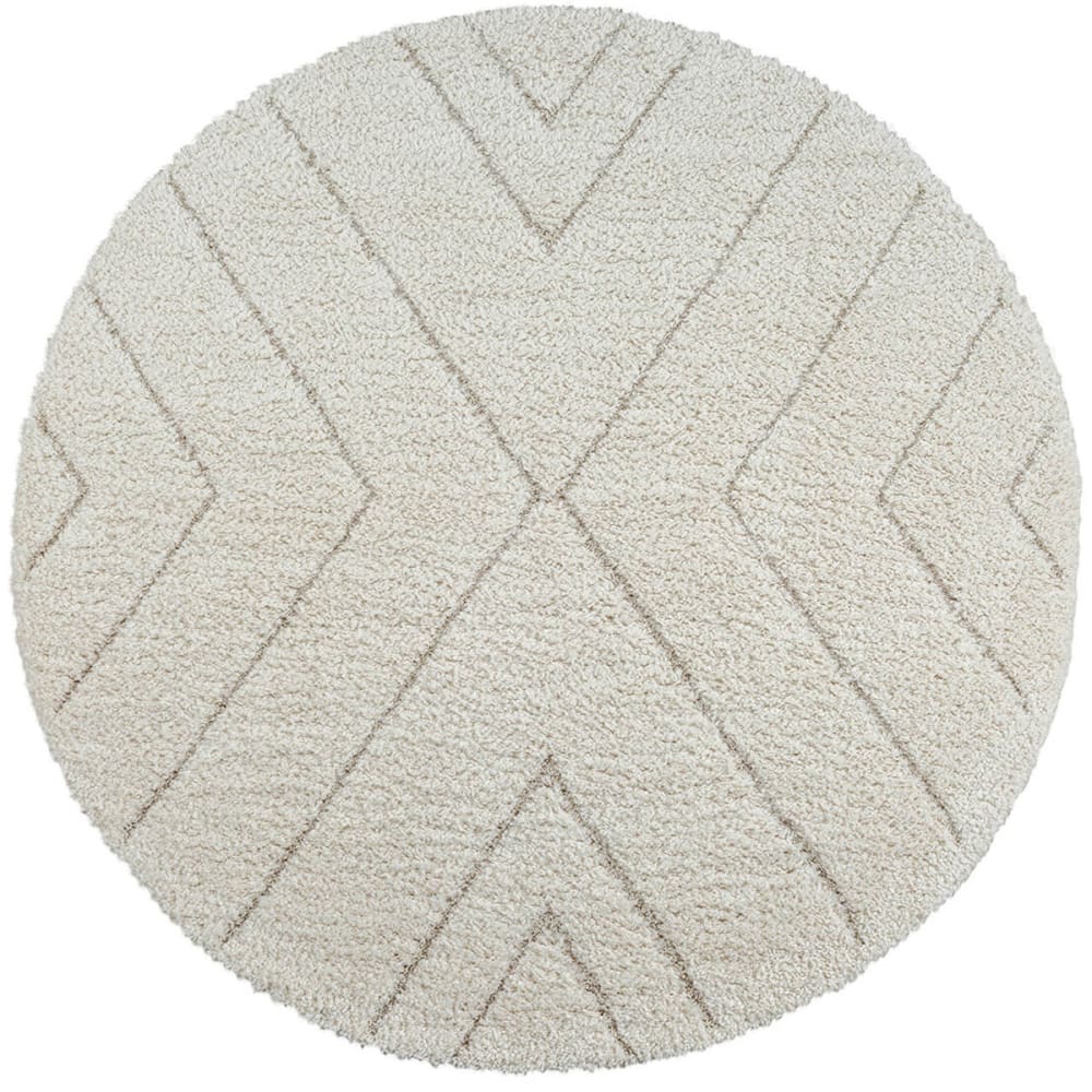 The carpet Moderner Teppich, Shaggy, Hochflor, Creme, 120 cm, Rund style modern Weiß Pes - Polyester