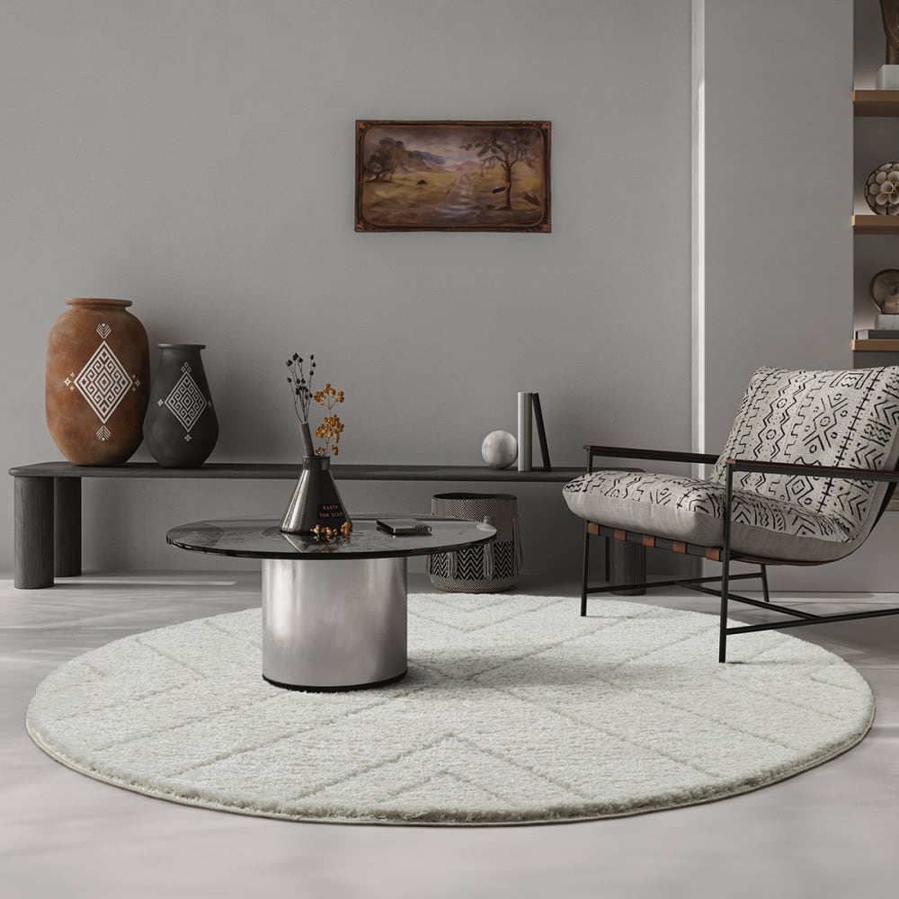 Tapis Shaggy moderne poils longs, crème, 120 cm rond — vue 3