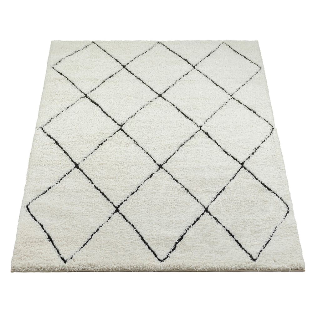 Tapis Shaggy moderne poils longs, blanc noir, 120 x 170 cm — vue 4