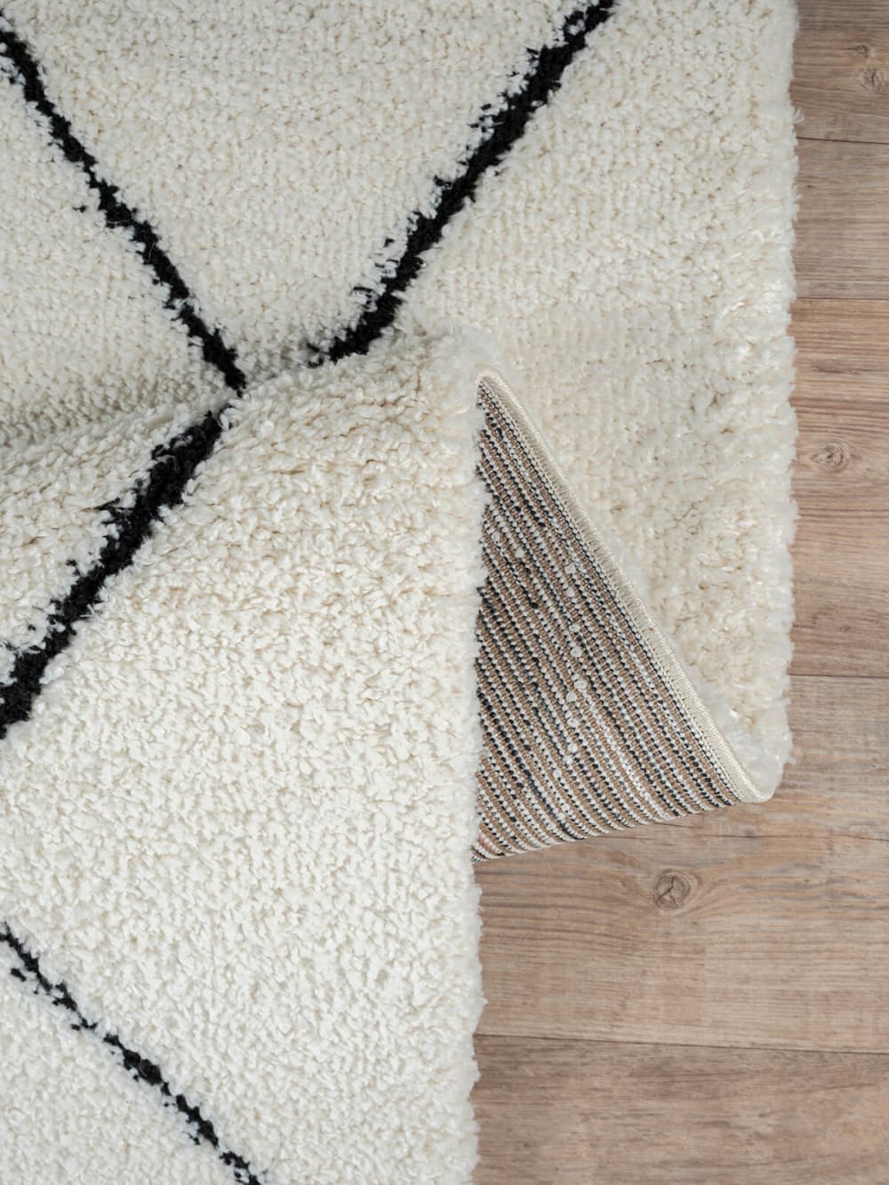 Tapis Shaggy moderne poils longs, blanc noir, 120 cm rond — vue 4