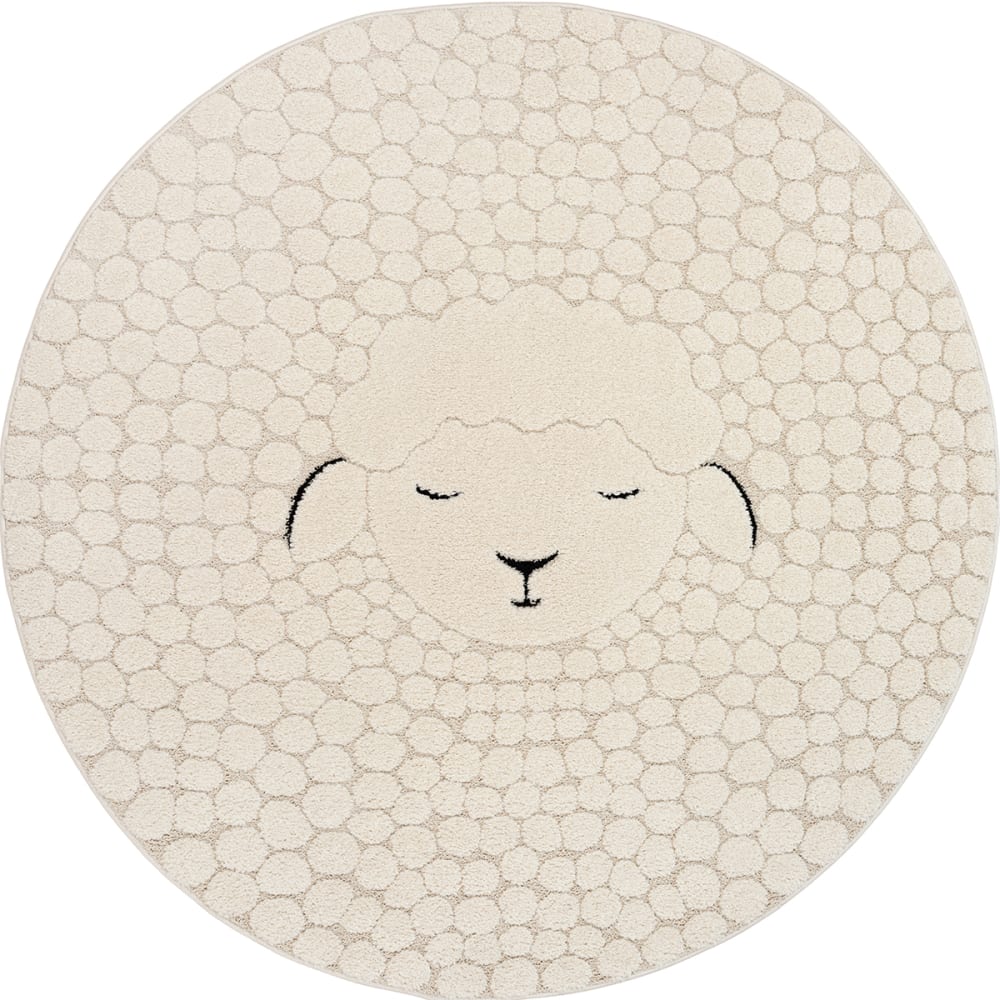Tapis chambre enfant design mouton, crème, 160 cm, rond