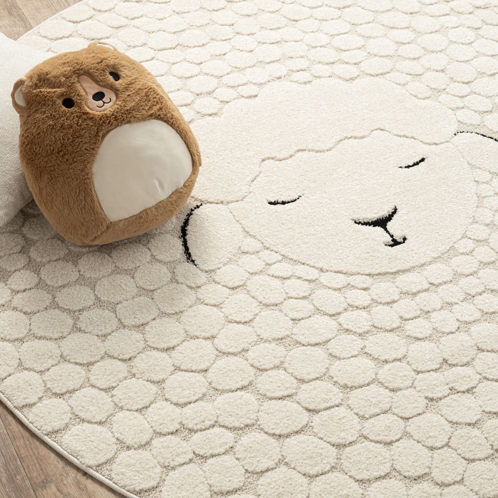 Pflegeleichter Kinderzimmer Teppich, Creme, 160 cm, Rund -