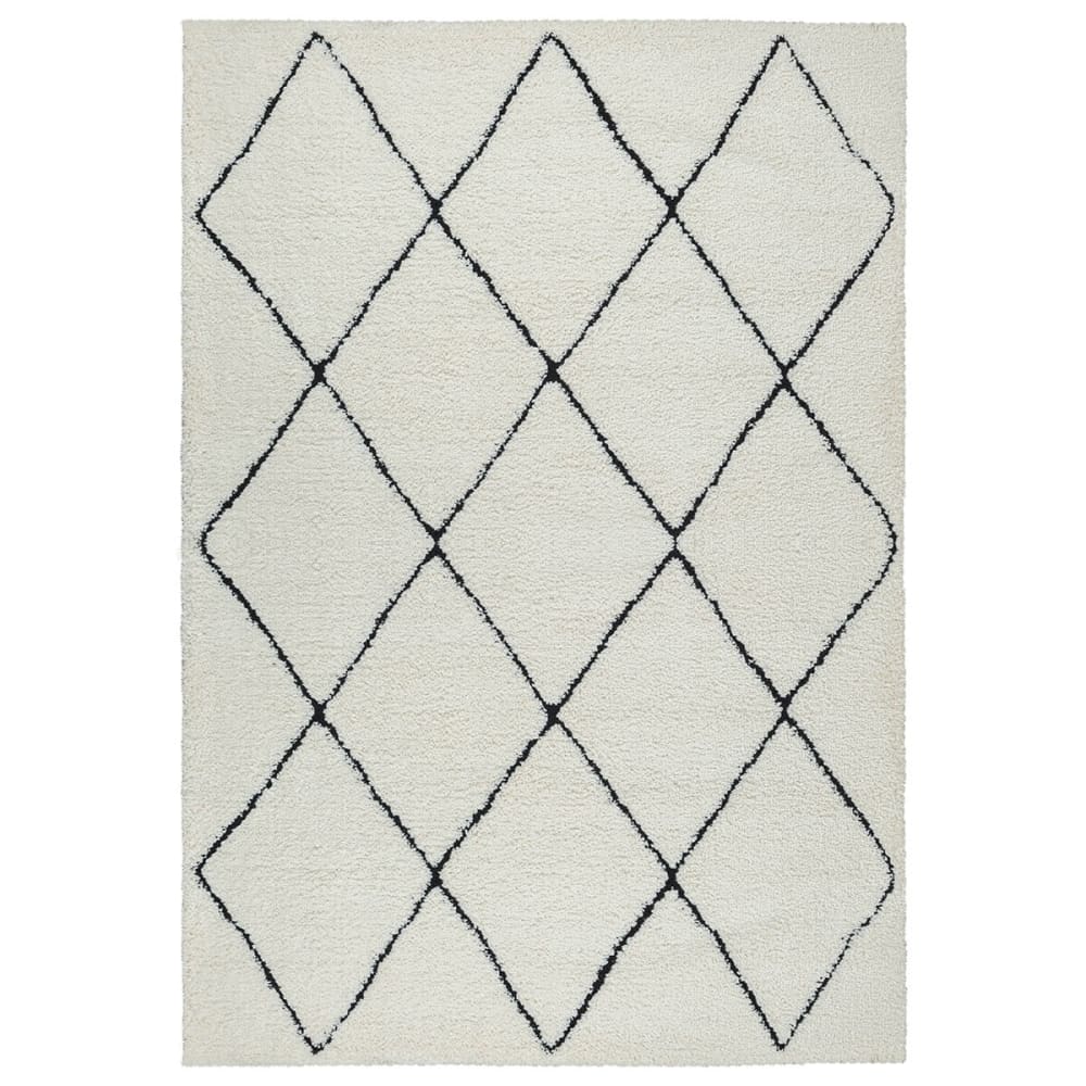 Tapis Shaggy moderne poils longs, blanc noir, 80 x 150 cm