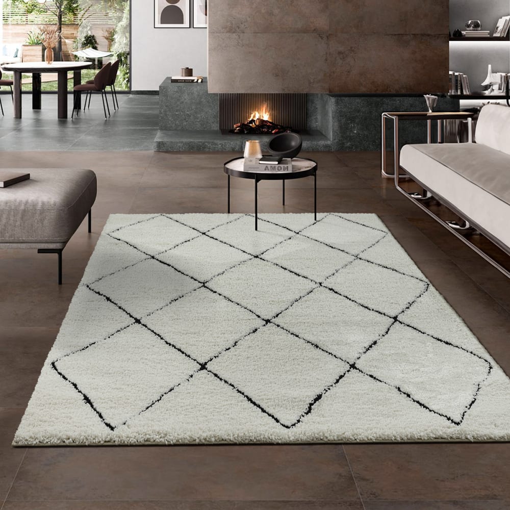Tapis Shaggy moderne poils longs, blanc noir, 80 x 150 cm — vue 3