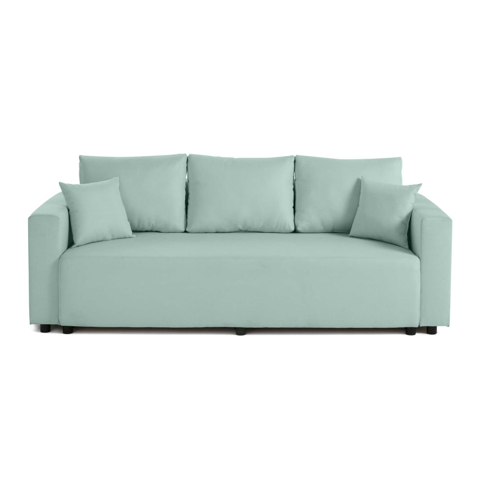 Canapé droit convertible 3 places en tissu bleu ciel