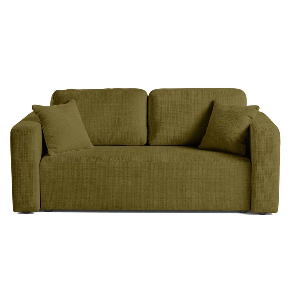 Canapé droit 2 places en velours texturé vert olive