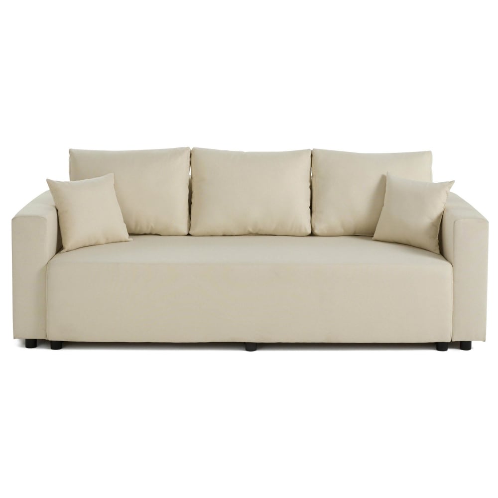 Canapé droit convertible 3 places en tissu beige