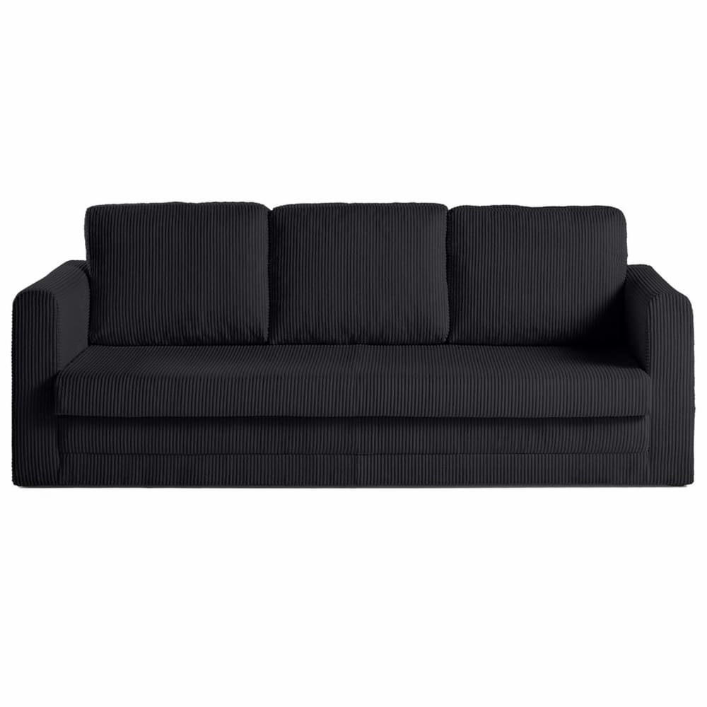 Canapé droit convertible 3 places en velours côtelé noir