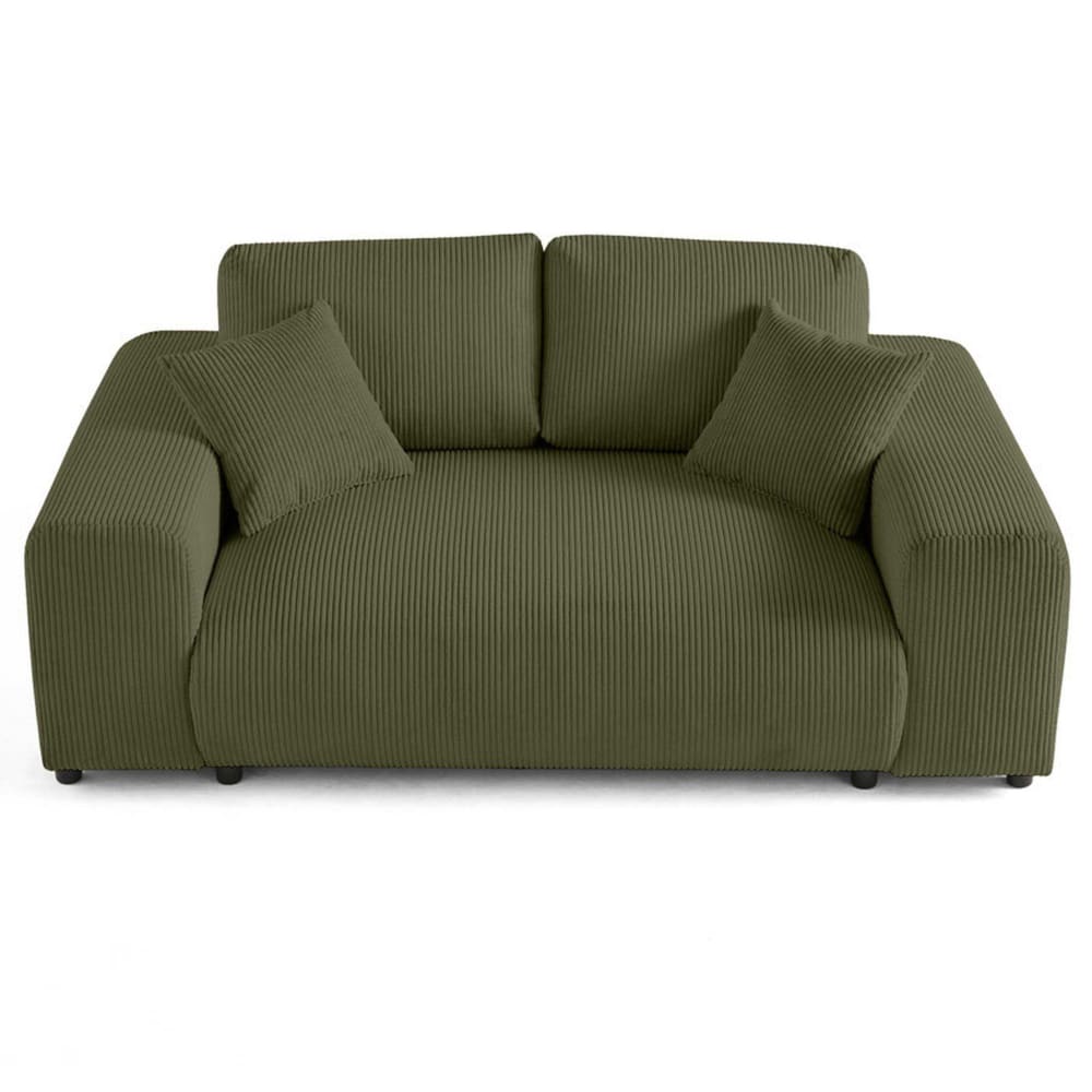 Canapé droit 2 places en velours côtelé vert