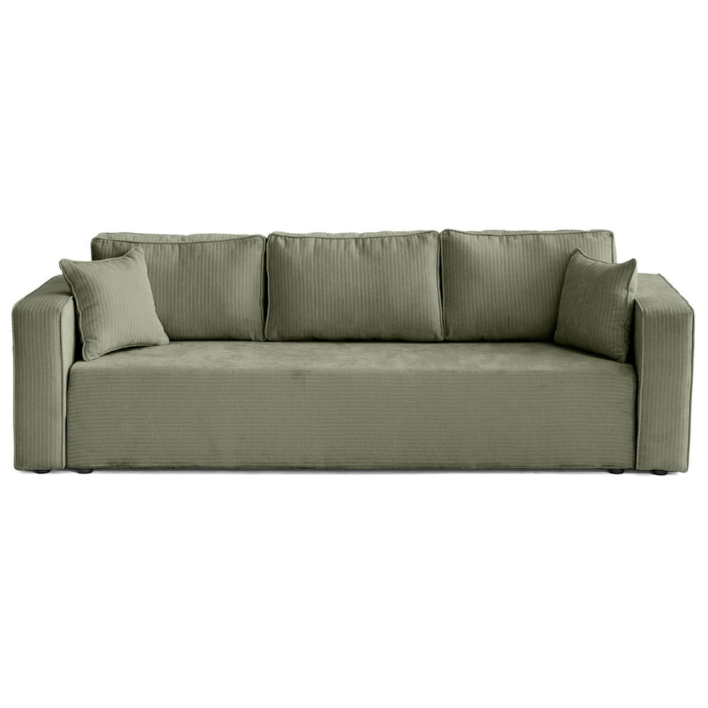 Canapé droit convertible 3 places en velours côtelé plat vert sauge