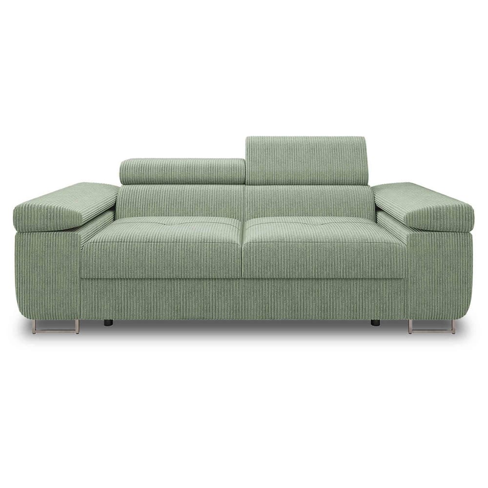 Canapé droit 2 places en velours côtelé vert sauge
