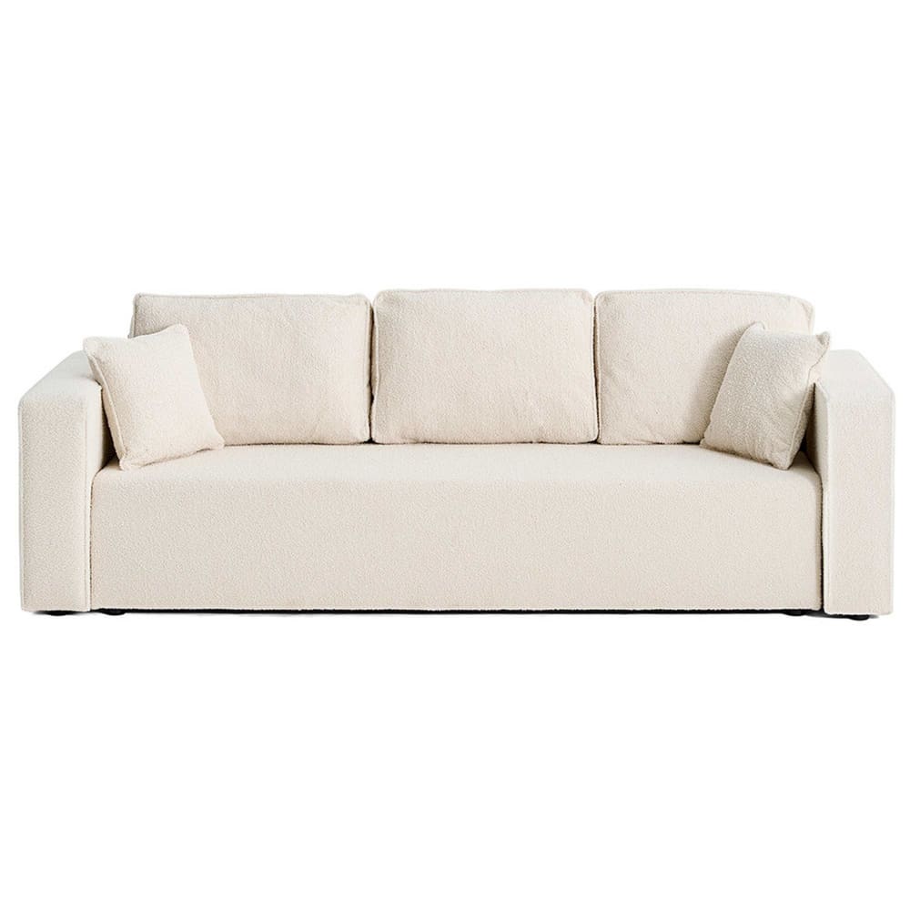 Canapé droit convertible 3 places en tissu bouclette beige