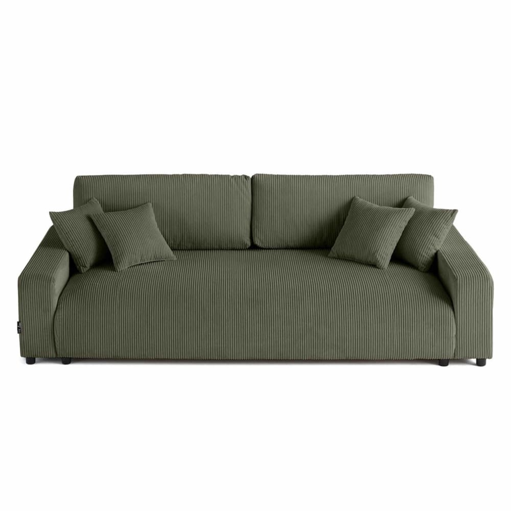 Canapé droit convertible 3 places en velours côtelé vert
