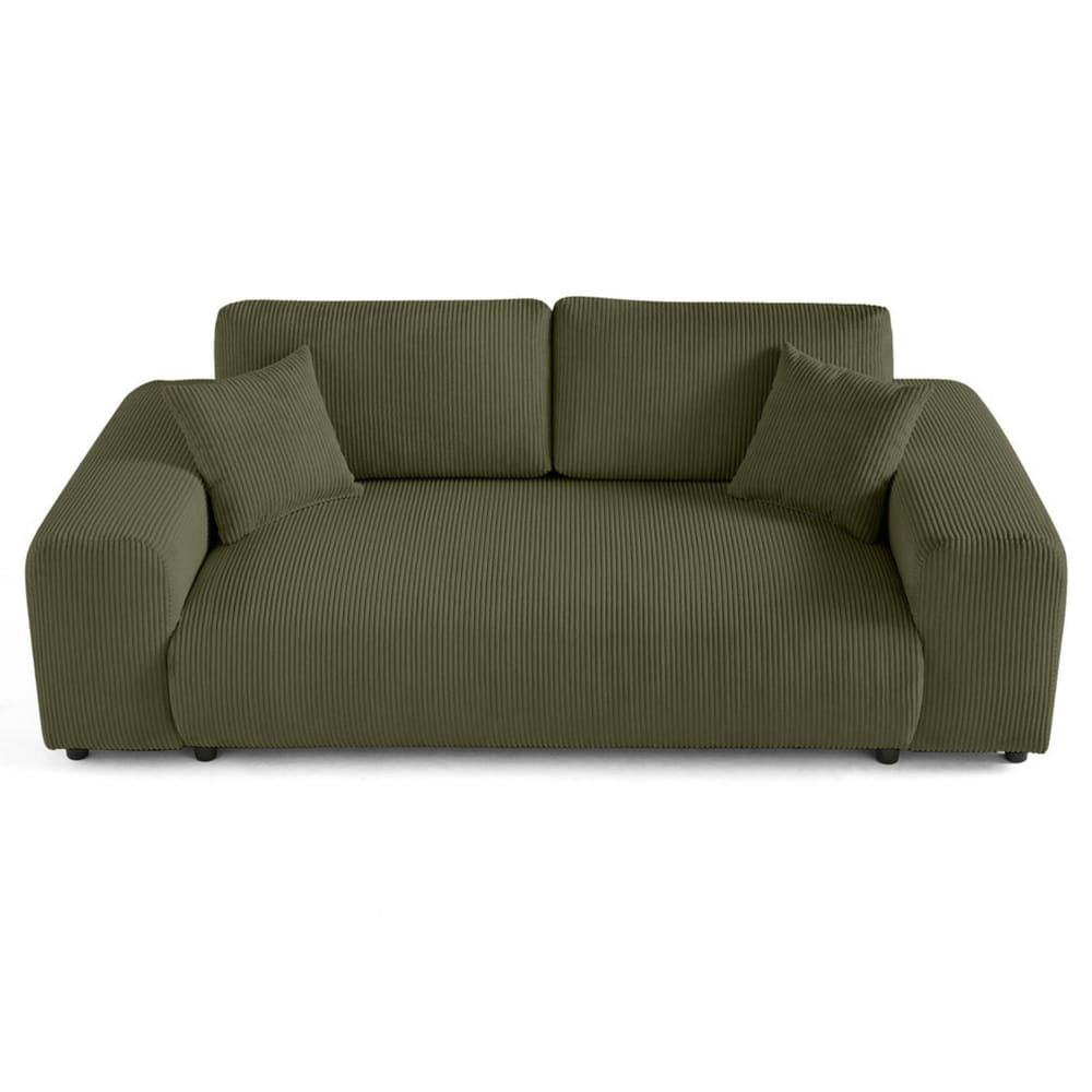 Canapé droit 3 places en velours côtelé vert