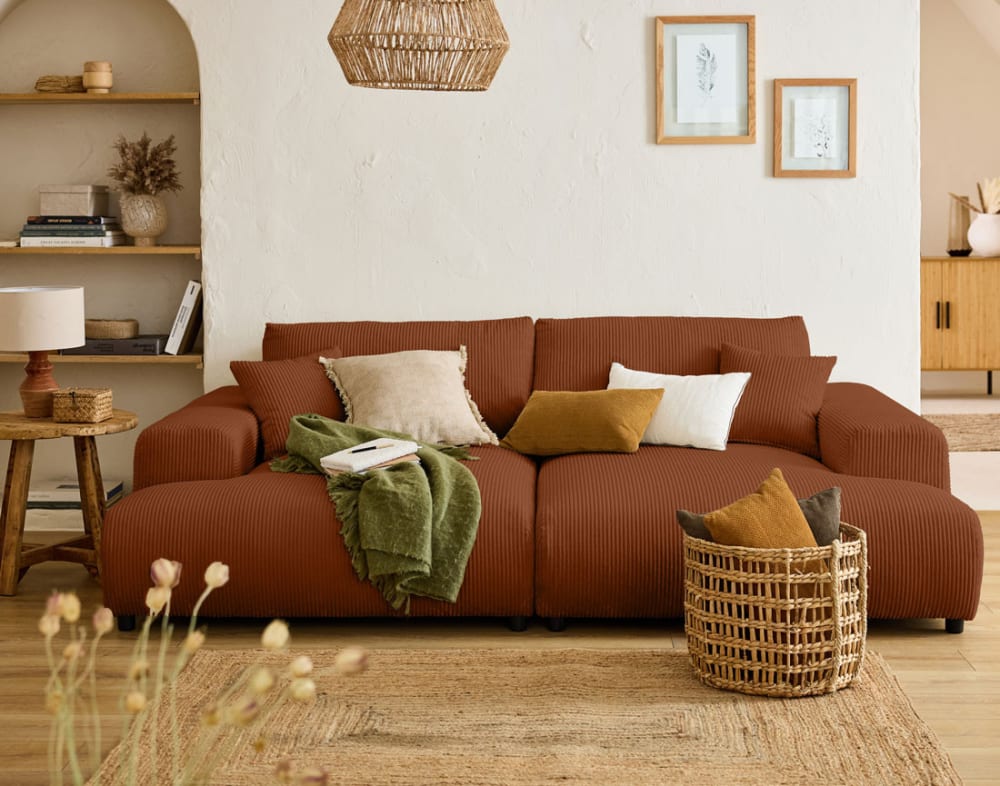 Canapé droit 4 places en  terracotta