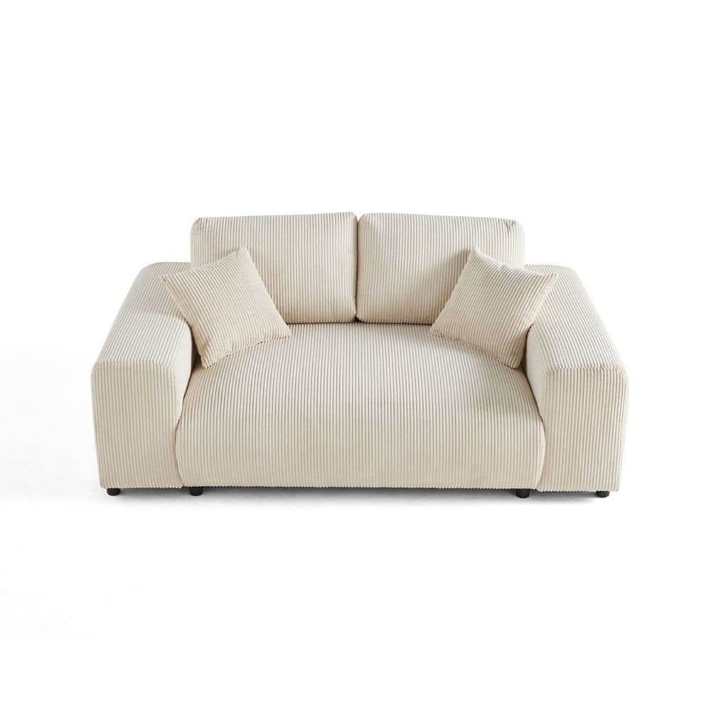 Canapé droit 2 places en velours côtelé beige