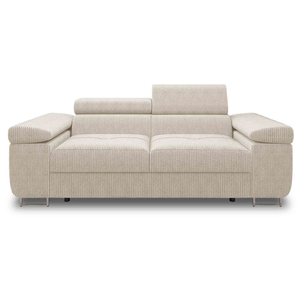 Canapé droit 2 places en velours côtelé beige
