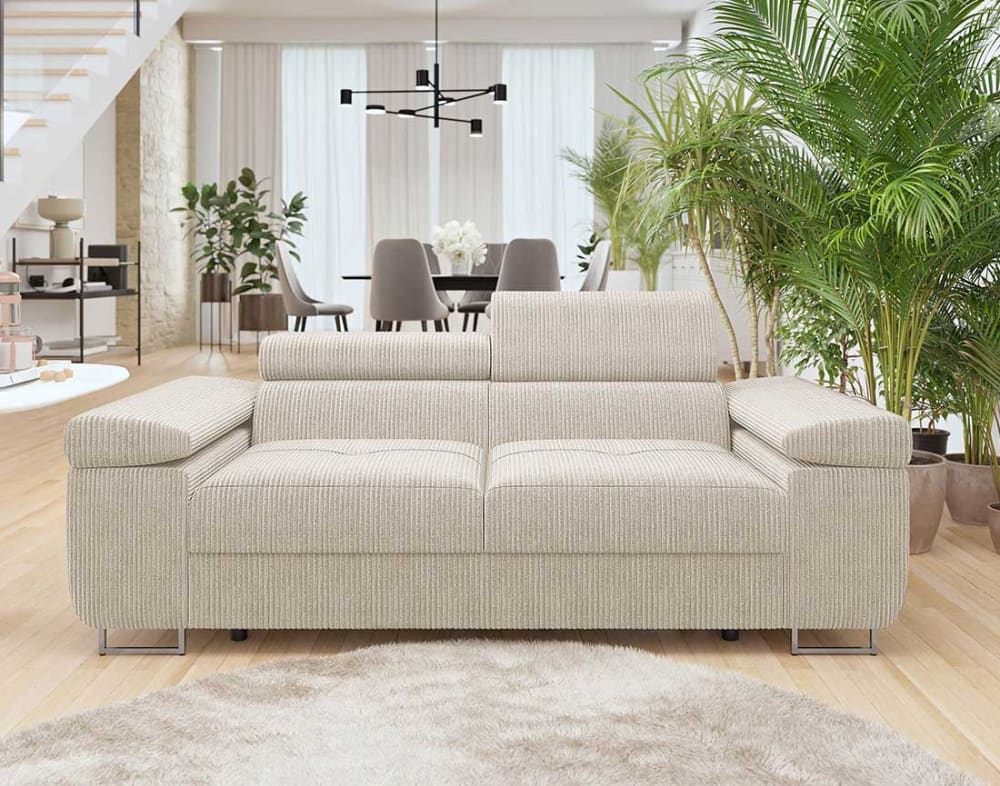 Canapé 2 places avec têtières ajustables en velours côtelé beige - Maisons du Monde