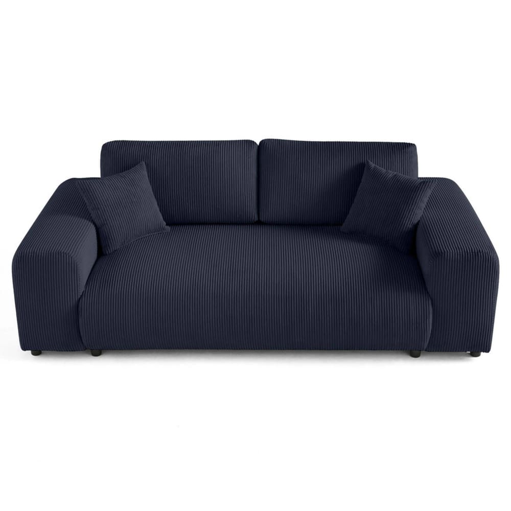 Canapé droit 3 places en velours côtelé bleu nuit