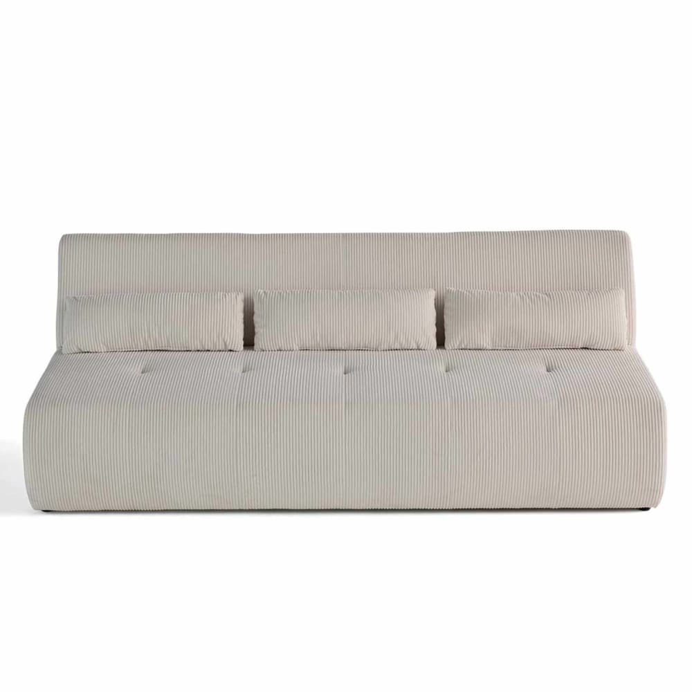 Canapé droit 3 places en velours côtelé beige