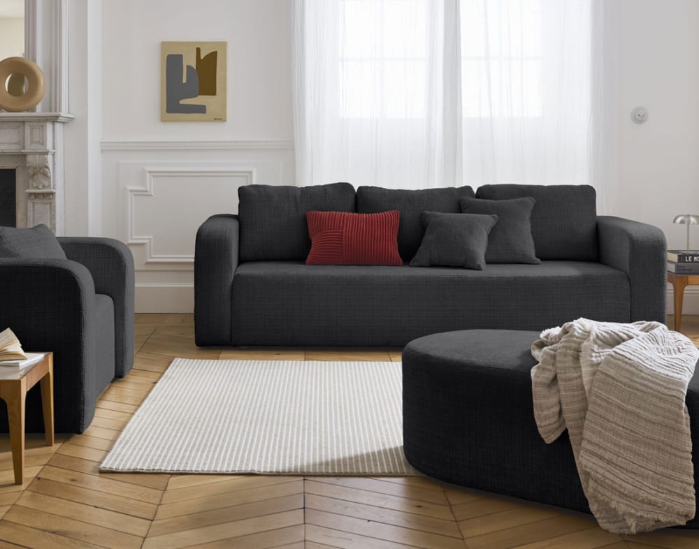 Canapé droit convertible 3 places en velours texturé gris anthracite - Maisons du Monde