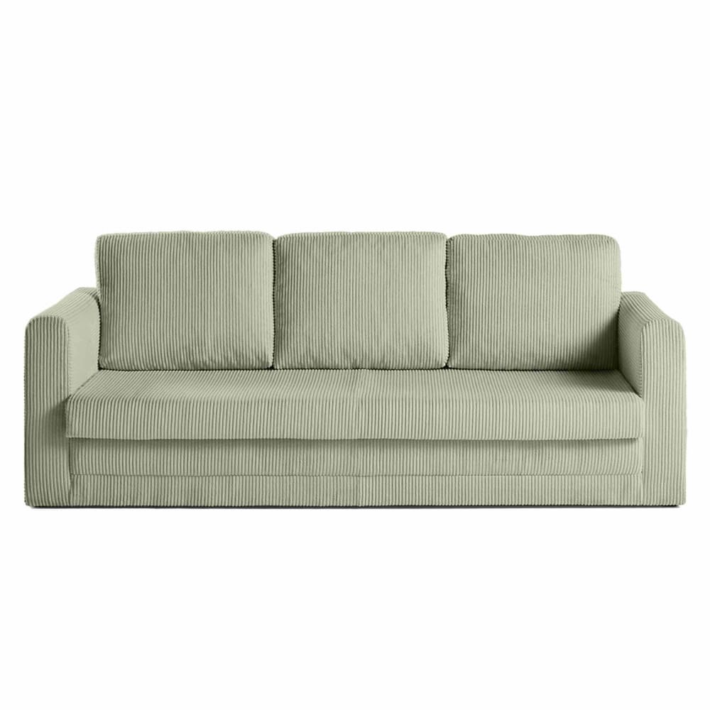 Canapé droit convertible 3 places en velours côtelé vert sauge