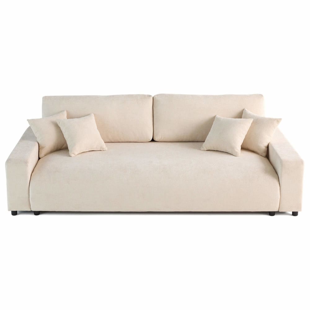 Canapé droit convertible 3 places en velours texturé beige