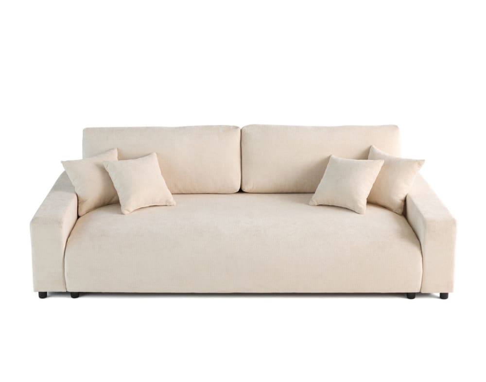 Canapé droit convertible 3 places avec coffre en velours texturé beige - Maisons du Monde