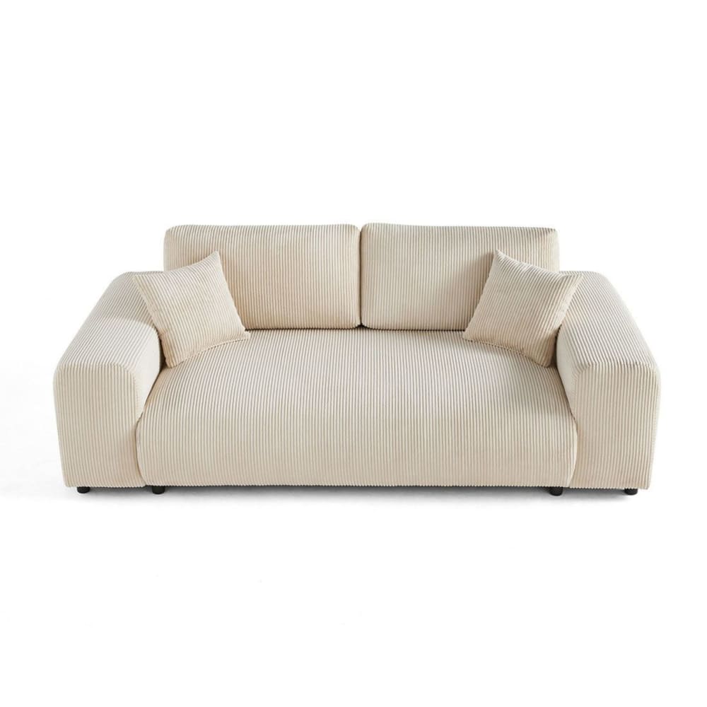 Canapé droit 3 places en velours côtelé beige