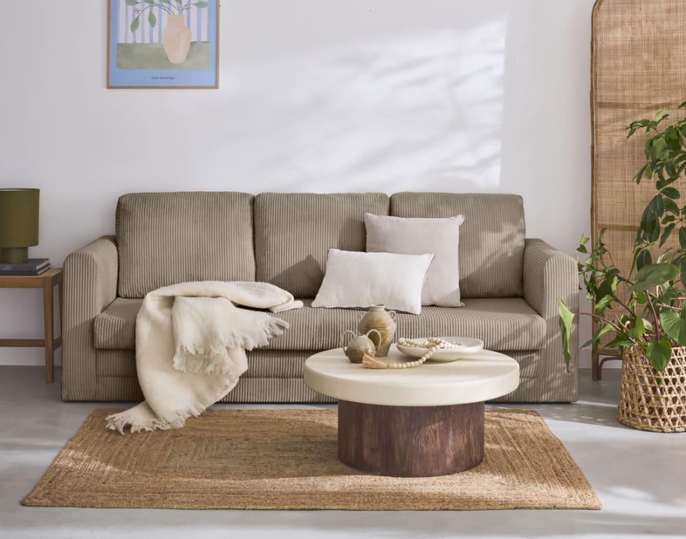 Canapé droit convertible 3 places en velours côtelé taupe - Maisons du Monde