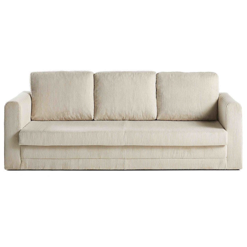 Canapé droit convertible 3 places en velours côtelé beige