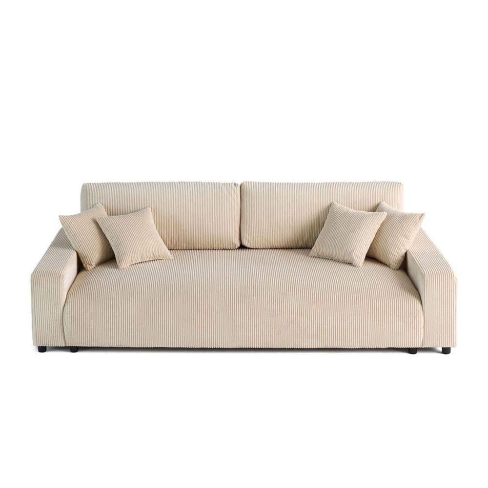 Canapé droit convertible 3 places en velours côtelé beige